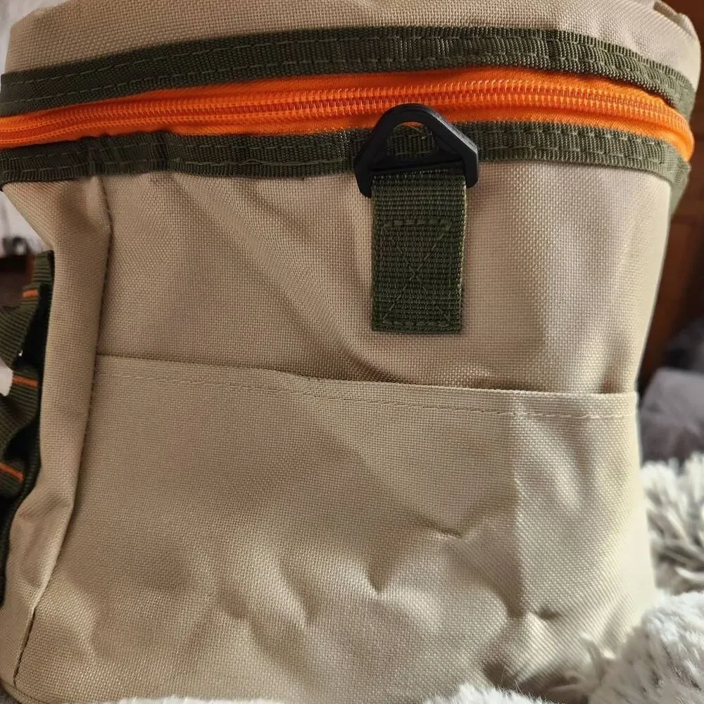 NWT Taln tan Flip top cooler bag with shoulder strap. Measures approx 12 wide, 9